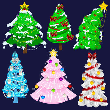 christmas tree vector set with snow artificial christmas tree spruce tree holiday season night time