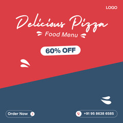 Red Color Delicious Pizza Food social media banner post template design 