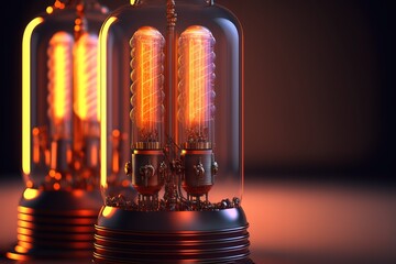 glowing nixie tubes, edison bulbs, vacuum tubes