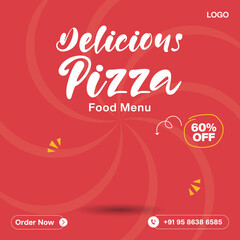 Red Color Delicious Pizza Food social media banner post template design 