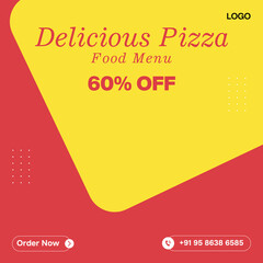 Red and yellow Color Delicious Pizza Food social media banner post template design 