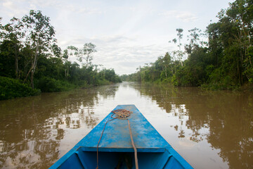 Fototapeta na wymiar Navigating the Huallaga River in the Amazon region of Peru.