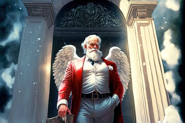 Fototapeta na wymiar photo of smartly dressed gentleman Santa Claus, at the gates of heaven