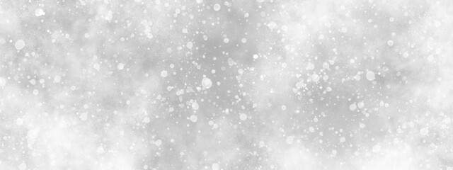 Abstract cloudy white background with snowflakes, beautiful white watercolor background with glitter particles, white bokeh background for wallpaper, invitation, cover and design.	