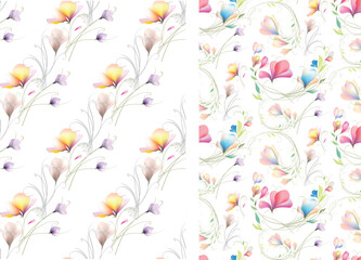 Fototapeta na wymiar watercolor flowers vignette colorful template for design vintage blooming background seamless texture vector 