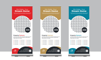 Real estate business roll-up banner design vector file with free logo
