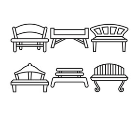 bench and chair icons line illustration