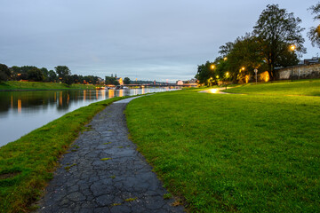 Fototapeta premium Promenade along Vistula River in central Krakow, Poland