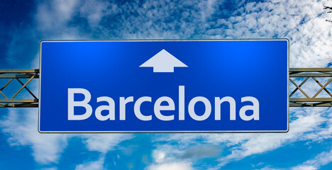Road sign indicating direction to the city of Barcelona