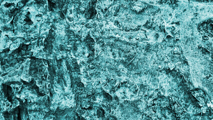 Fruit tree bark closeup. Abstract natural wallpaper. Turquoise tinted background with a rich texture. Macro