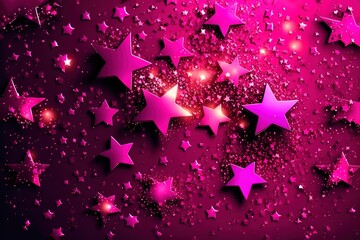 Shiny viva magenta stars glitter or confetti. Festive holiday backdrop and pattern