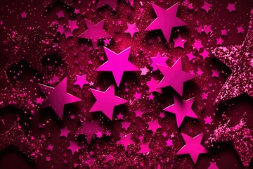 Shiny viva magenta stars glitter or confetti. Festive holiday backdrop and pattern