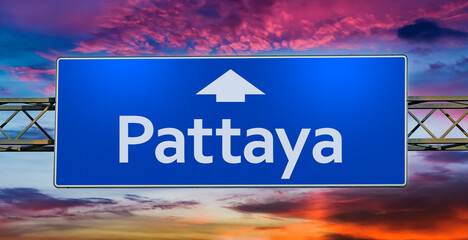 Road sign indicating direction to the city of  Pattaya