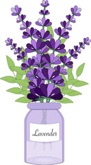 A bouquet of lavender in a transparent vase.