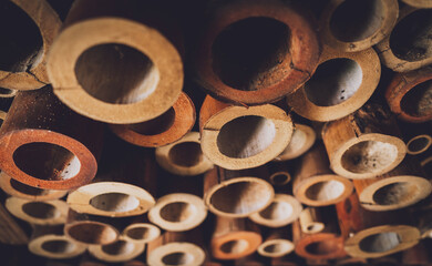 Bamboo slices of an old natural decorated wall