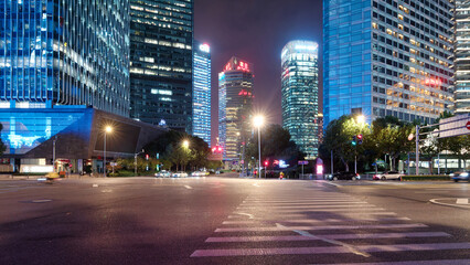 night view of Shanghai landmarks in Lujiazui, city without darkness.