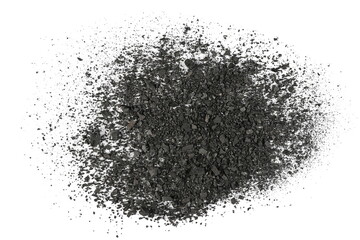 Pile black coal isolated on white background, top view
