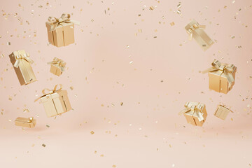 3d rendering christmas and new year background with gold gift box and copy space - 551300770