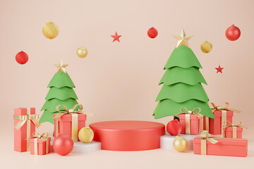 3d rendering christmas and new year background with gift box,tree,ball,star and podium decoration - 551300776
