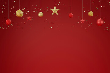 3d rendering christmas and new year red background with star, ball decoration - 551300784