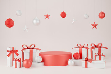 3d rendering christmas and new year background with gift box,tree,ball,star and podium decoration - 551300790