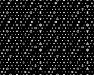Seamless pattern of white snowflakes on a black background	