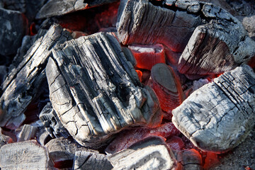 Ash coals in a country fire