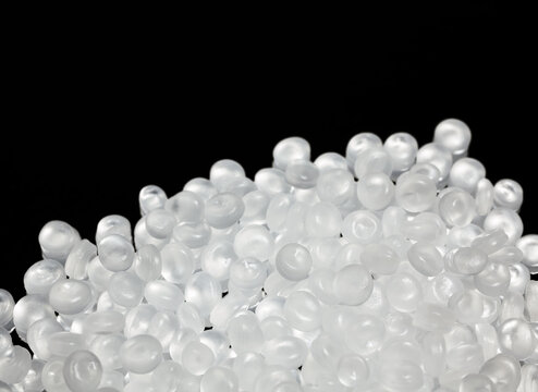 Close up picture of polypropylene granules, selective focus.