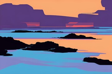 sunset on the coast of island
