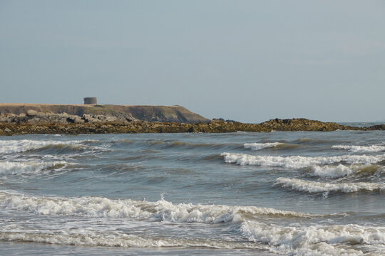 irish coastline with rocks and north sea waves