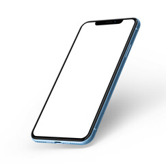 white empty screen Blue mobile phone isolated on white background