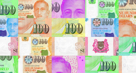 Singapore Dollar 100 SGD banknotes abstract color mosaic pattern
