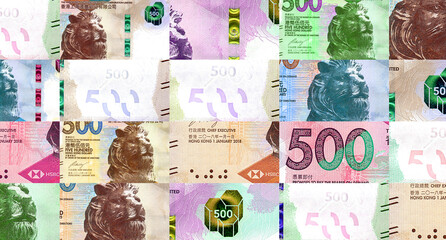 Hong Kong Dollar 500 HKD banknotes abstract color mosaic pattern