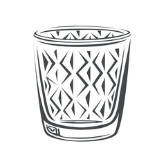 Empty crystal glass silhouette. Vector icon drawn with a line, isolated in a modern style, for the design of menus, social media pages and postcards
