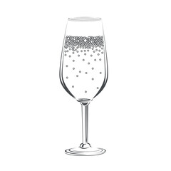 Glass of champagne icon. Silhouette. Vector icon drawn with a line, isolated in a modern style, for the design of menus, social media pages and postcards