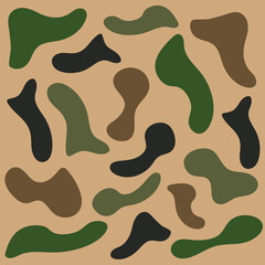 Vector fabric pattern illustration white background abstract unbalance shape military patterns vertical green black brown military pastel color tone different size .Military pattern illustration.