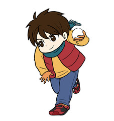 雪を投げる少年