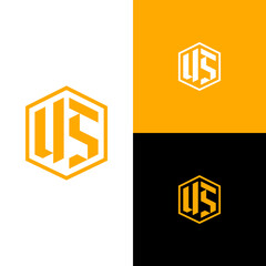 US Initial letter logo, modern bold hexagon shape