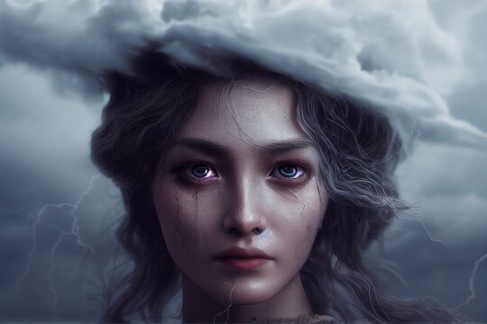 Goddess of Thunderstorm. Generative AI, non-existent person. 