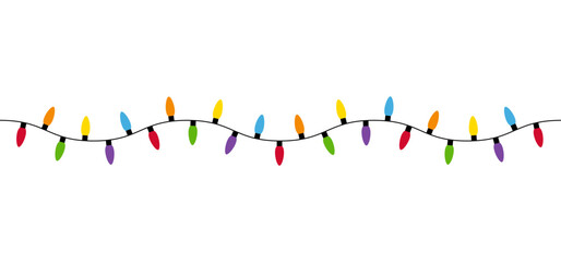 Christmas lights. Colorful Xmas garland isolated on white background