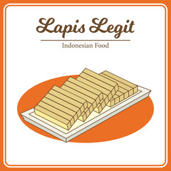 Hand Drawn of traditional Indonesian food called Kue Lapis Legit. Delicious Asian Food doodle