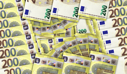 Euro 200 banknotes in a fan mosaic pattern 3d illustration