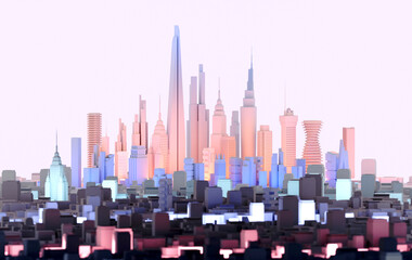Modern city with skyscrapers 3D rendering illustration.