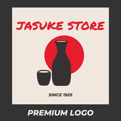 Simple Red Circle sake logo design Japanese Drink Korea Style Logo Template. Good for company related restaurant and beverages. Vector illustration in flat style modern design.