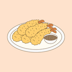 Hand Drawn Flat Design Doodle Japanese Food Fried Tempura