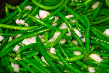 Green Beans on cast-iron frying pan