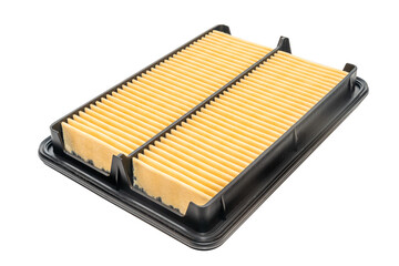 Close up new square car air filter on a white background - obrazy, fototapety, plakaty