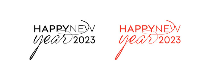 Happy New Year 2023 Logo. Abstract Hand drawn creative stylish vector logo design. 2023 New year Logo Design