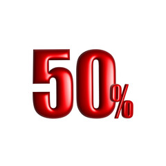 fifty percent or 50 % special Offer. Sale discount. 50% off on sale. 3D rendering. Isolated with white background