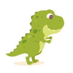 Cute baby dinosaur, green funny dino, prehistoric adorable animal and fantasy monster